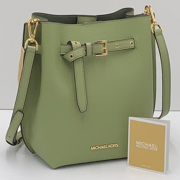 Michael Kors Emilia Small Bucket Bag Messenger Leather Light Sage - Picture 7 of 16